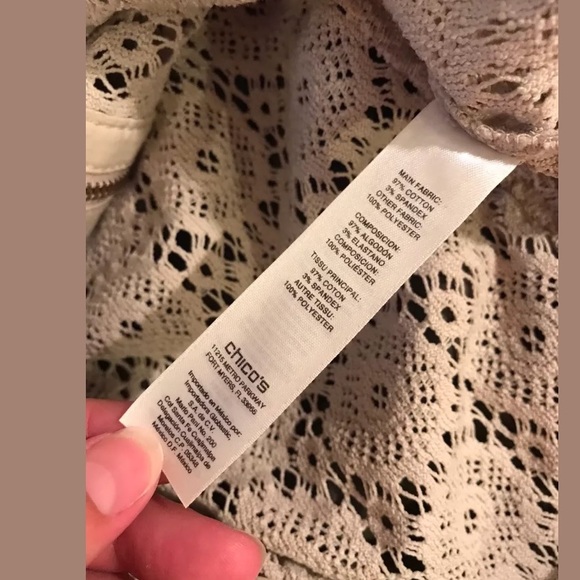 CHICOS Crochet Mix Jacket Coat Tan Beige Full Zip Closure Pockets Lace Basic - Picture 7 of 10